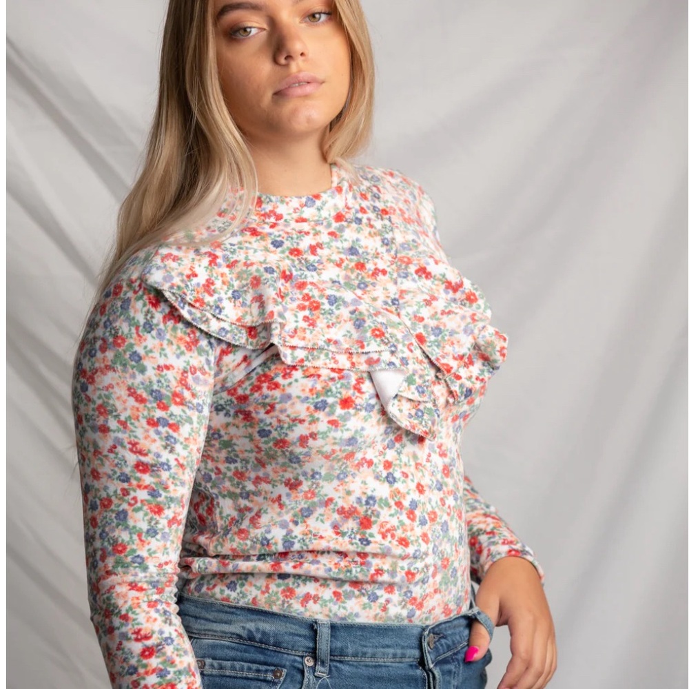 Pastiche 'Lola Blouse' Women's Long Sleeve Velour Floral Ruffled Collar SZ L